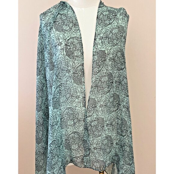 Vintage Accessories - Vintage Floral Paisley Scarf Wrap Pastel Aqua Large Lightweight Sheer Fairy